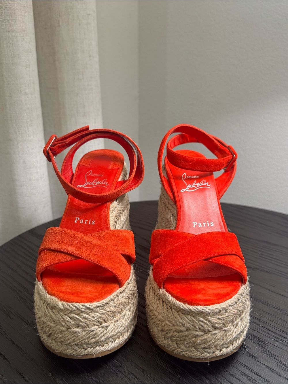 Christian Louboutin Espadrille Wedge Sandals Red Suede 36 - Picture 3 of 8